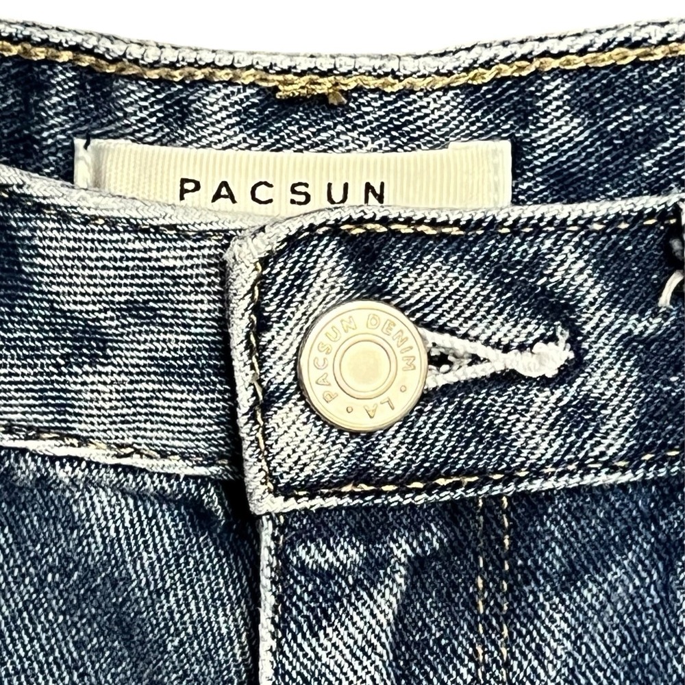 PacSun Jean Denim Shorts 26 Patchwork Frayed Hem High Rise Festival Boho Indie - Picture 3 of 12